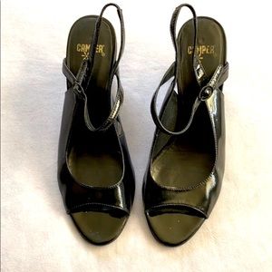 CAMPER Patent Leather Peep-toe Slingback Heels